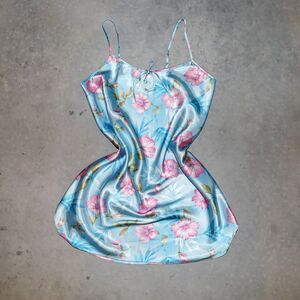 Vintage 80s Satin Slip Dress Tank Short Dress Summer Vacation Mini Dress Large